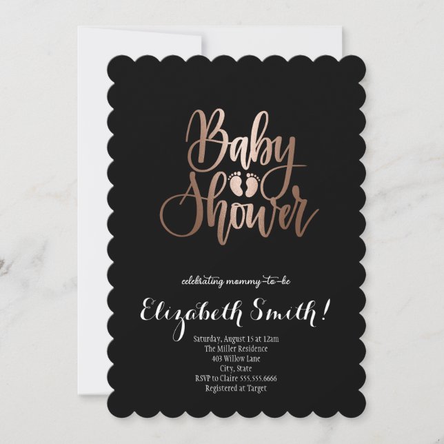 Invitación a la invitación de Baby Shower en negro (Anverso)