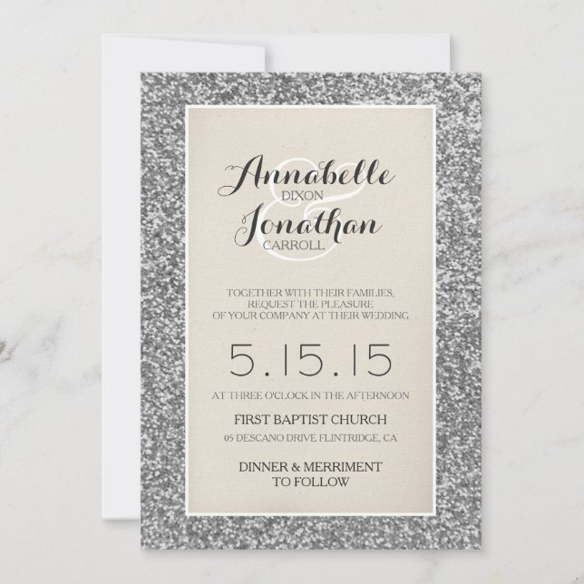 Invitación a la Invitación de Boda Purpurina plate (Anverso)