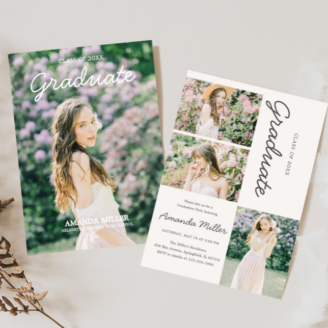 Invitación a la Invitación de fotografía de gradua (Photo Graduation Announcement Graduation Party Invitation with Front and Back)