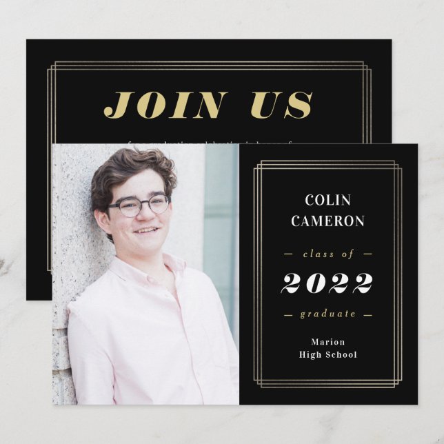 Invitación a la Invitación de graduación de borde  (Anverso / Reverso)