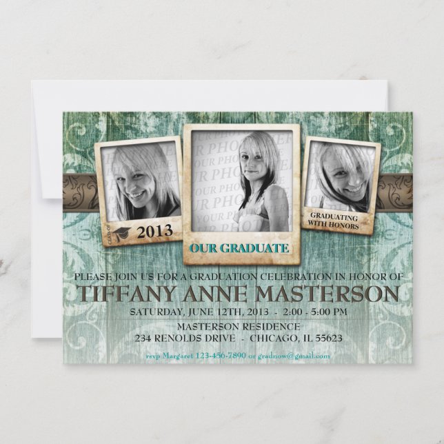 Invitación a la Invitación de graduación de fotos  (Anverso)