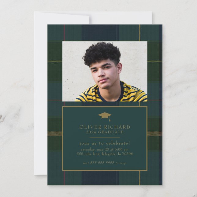 Invitación a la Invitación de Graduación de Plaid  (Anverso)