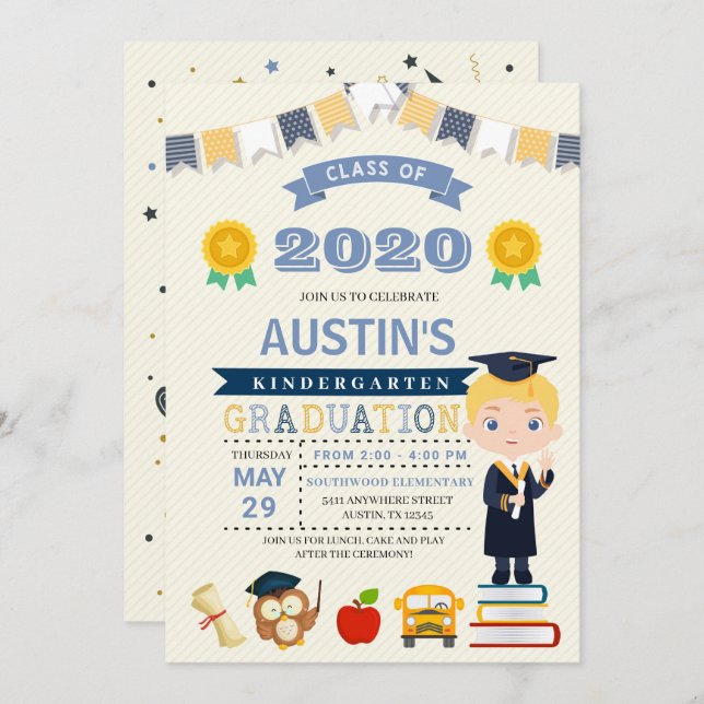 Invitación a la Invitación de graduación escolar i (Anverso / Reverso)