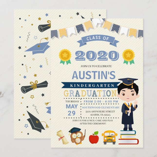 Invitación a la Invitación de graduación escolar i (Anverso / Reverso)