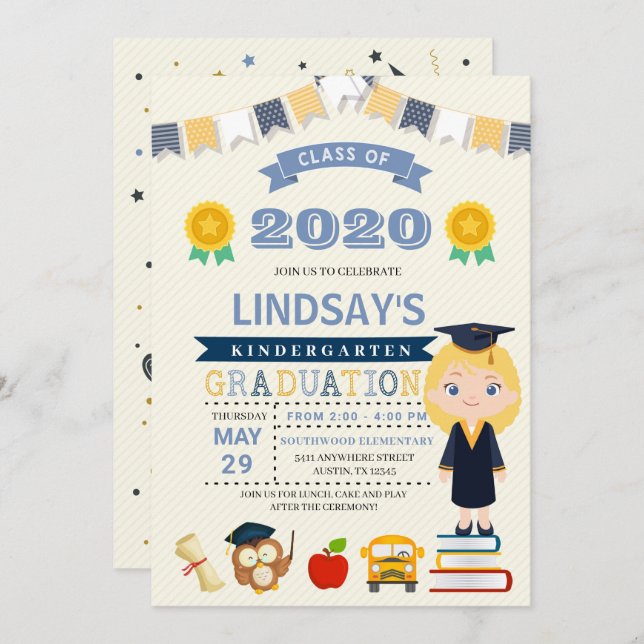 Invitación a la Invitación de graduación escolar i (Anverso / Reverso)