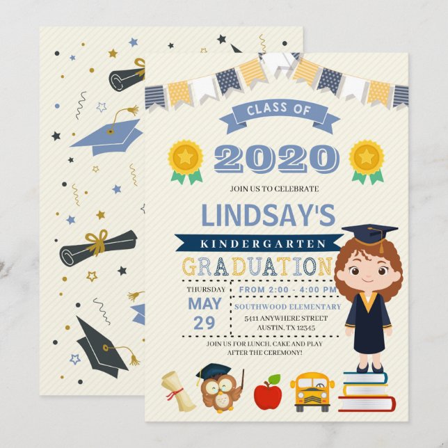 Invitación a la Invitación de graduación escolar i (Anverso / Reverso)