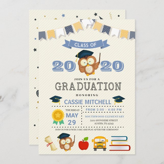 Invitación a la Invitación de graduación para niño (Anverso / Reverso)
