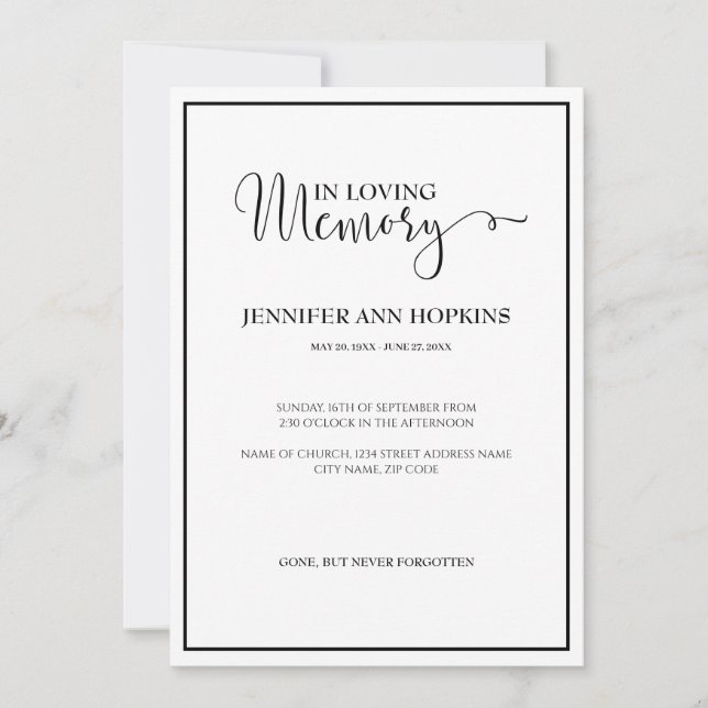 Invitación a la Invitación del servicio de memoria (Anverso)