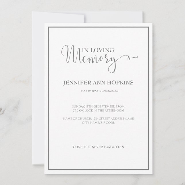 Invitación a la Invitación del servicio de memoria (Anverso)