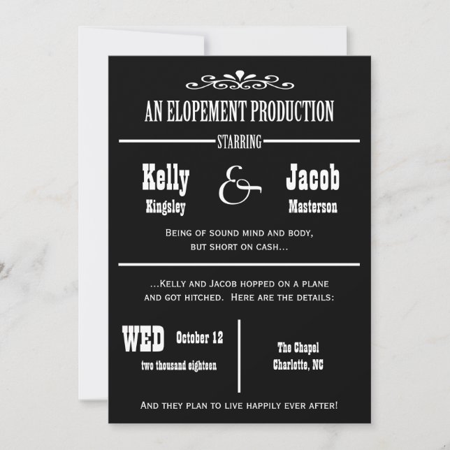 Invitación a la Invitación matrimonial Boda Elopem (Anverso)