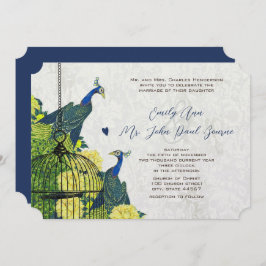 Invitación a la jaula de pavo real azul amarillo y