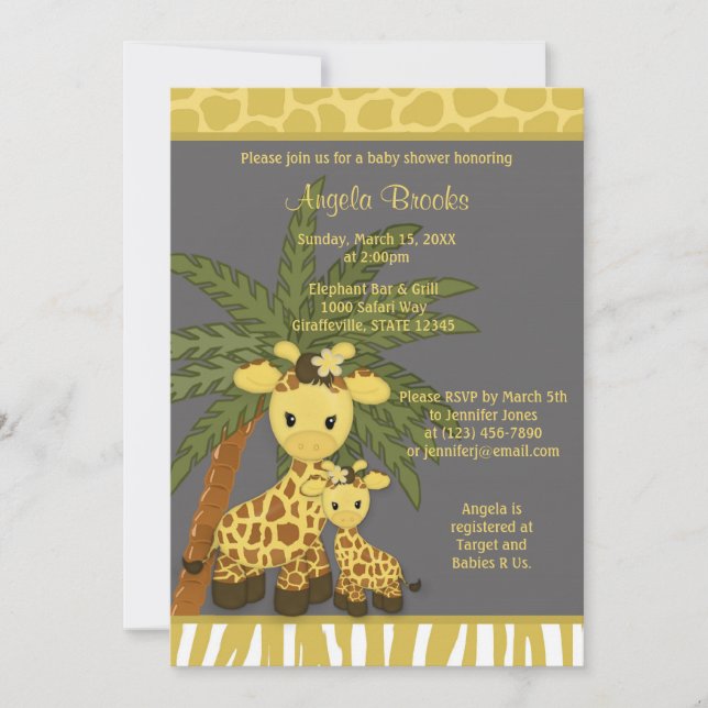 Invitación a la jirafa Baby Shower mami gris amari (Anverso)