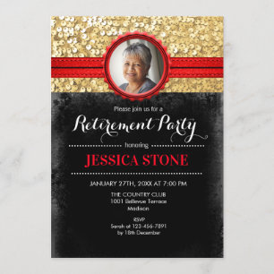 Invitación a la jubilación con foto - Red Gold Bla