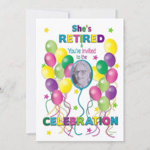 Invitación a la jubilación con globos y foto