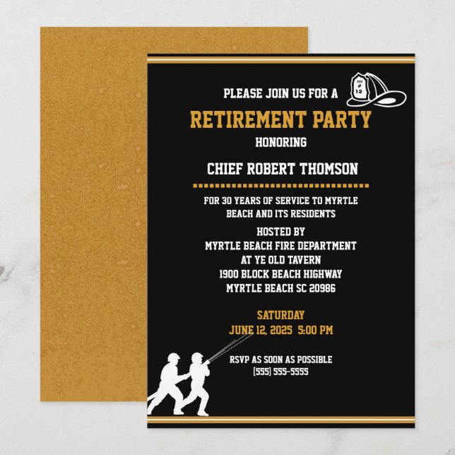 Invitación a la jubilación de bomberos y bomberos (Anverso / Reverso)
