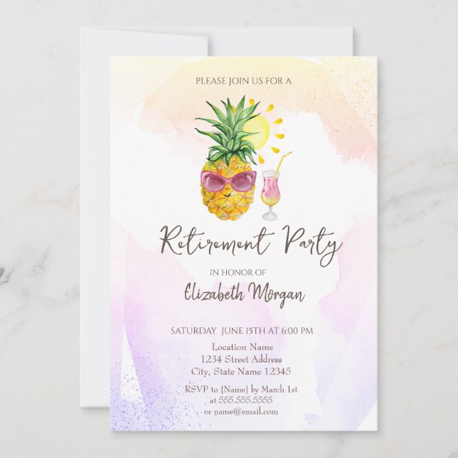 Invitación a la Jubilación de Cocktai de Piña Whim (Anverso)