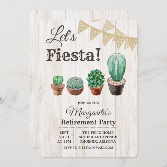 Invitación a la jubilación de Fiesta Cactus (Anverso / Reverso)