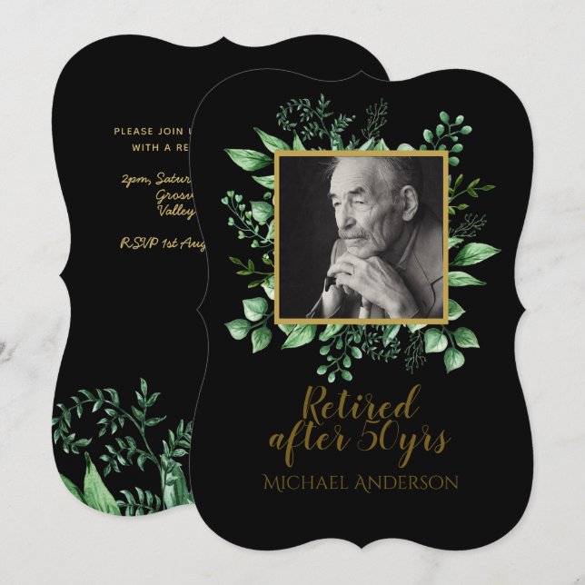 Invitación a la jubilación de FOTO Hojas de oro ne (Anverso / Reverso)