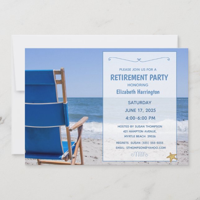Invitación a la jubilación de la silla de playa (Anverso)