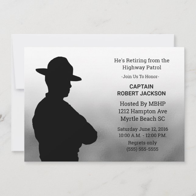 Invitación a la jubilación de Patrolman de autopis (Anverso)