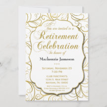 Invitación a la jubilación de Swirl Gold White Ele