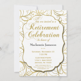 Invitación a la jubilación de Swirl Gold White Ele