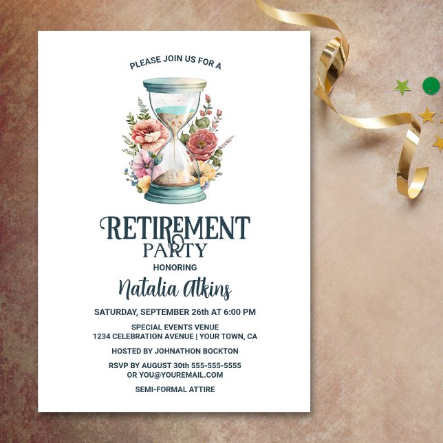 Invitación a la jubilación de vidrio floral del pa (Subido por el creador)