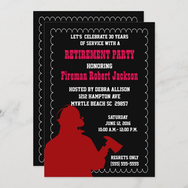 Invitación a la Jubilación del Jefe de Bomberos/Bo (Anverso / Reverso)