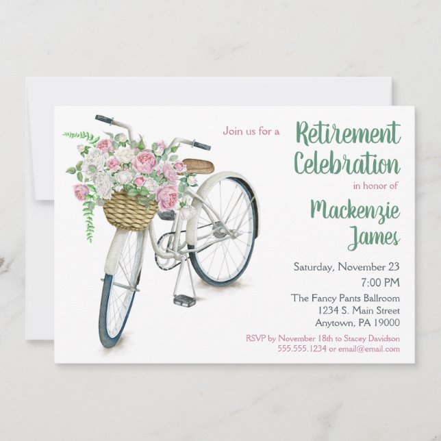 Invitación a la jubilación floral en bicicleta Dam (Anverso)