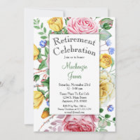 Invitación a la jubilación floral rosa amarilla de
