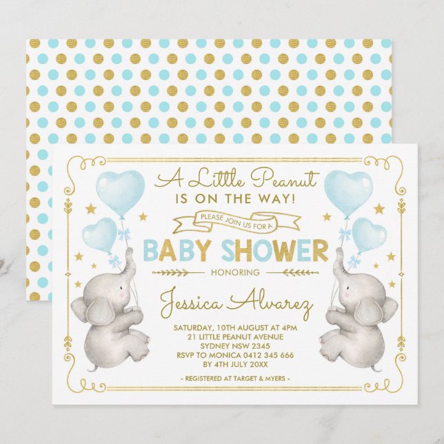 Invitación a la jungla Baby Shower Boy Elephant Bl (Anverso / Reverso)