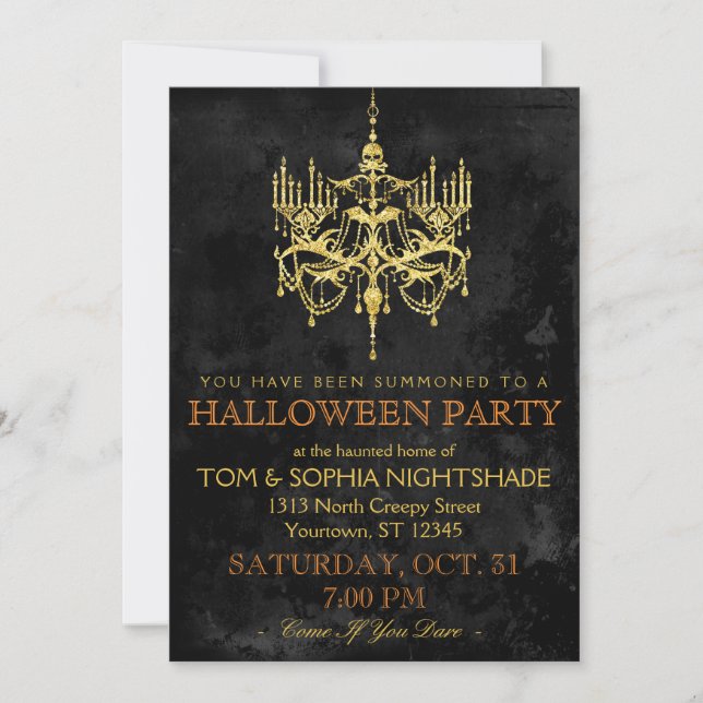 Invitación a la lámpara de araña de oro de Hallowe (Anverso)