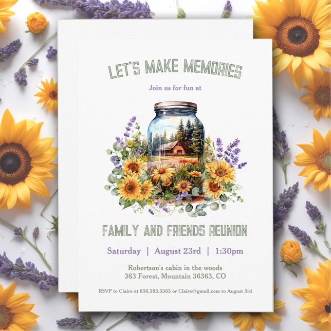 Invitación a la Lavanda de Sunflower, Reunión Fami (Family Reunion Sunflowers Lavender Invitation)