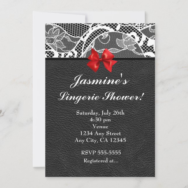 Invitación a la lencería de cuero negro y encaje b (Anverso)