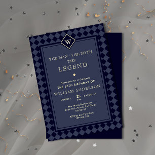 Invitación a la leyenda del Monograma Azul y Oro d