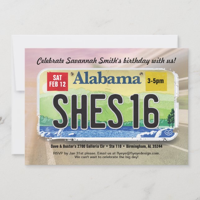 Invitación a la licencia de Chica 16º Bday Alabama (Anverso)