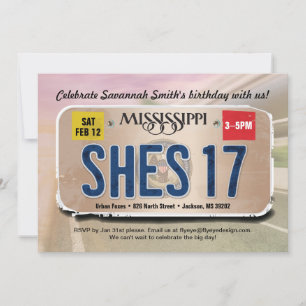 Invitación a la licencia de chica Misisipi por 17 