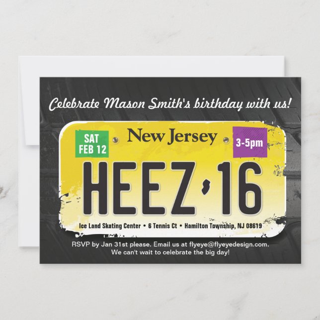 Invitación a la licencia de New Jersey por 16 cump (Anverso)