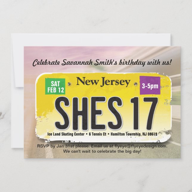 Invitación a la licencia de New Jersey por 17 cump (Anverso)