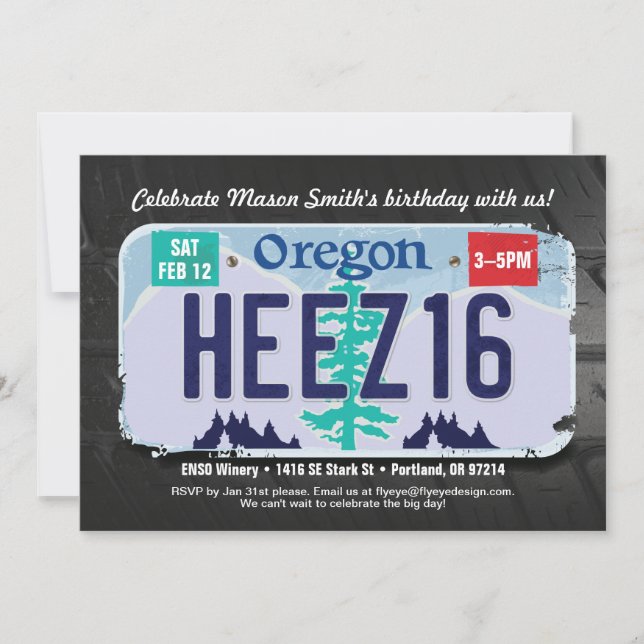 Invitación a la licencia Oregon por 16 cumpleaños  (Anverso)