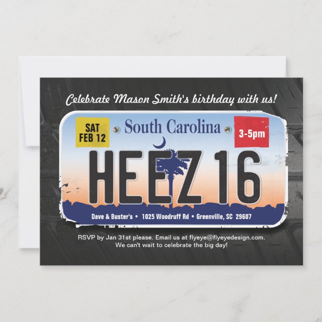 Invitación a la licencia por 16 cumpleaños de Caro (Anverso)