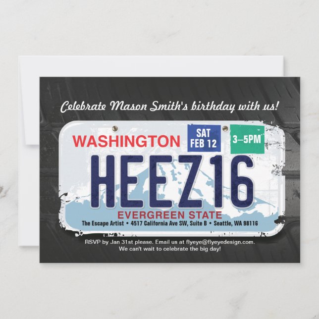 Invitación a la licencia Washington por 16 años de (Anverso)
