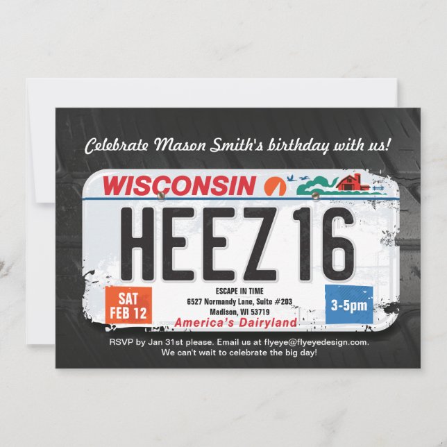 Invitación a la licencia Wisconsin por 16 cumpleañ (Anverso)