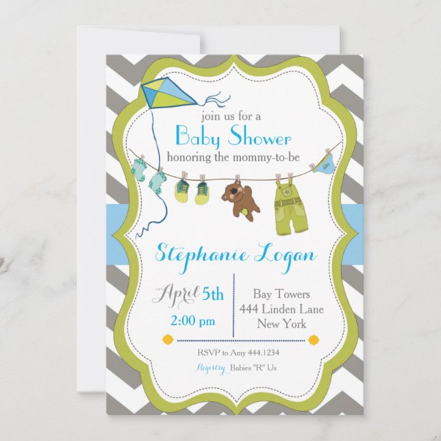 Invitación a la línea de ropa de Baby Shower (Anverso)