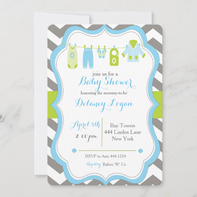 Invitación a la línea de ropa de Baby Shower (Anverso)