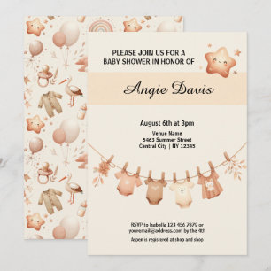 Invitación a la línea de ropa de Baby Shower cute
