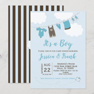 Invitación a la línea de ropa de Boy Baby Shower