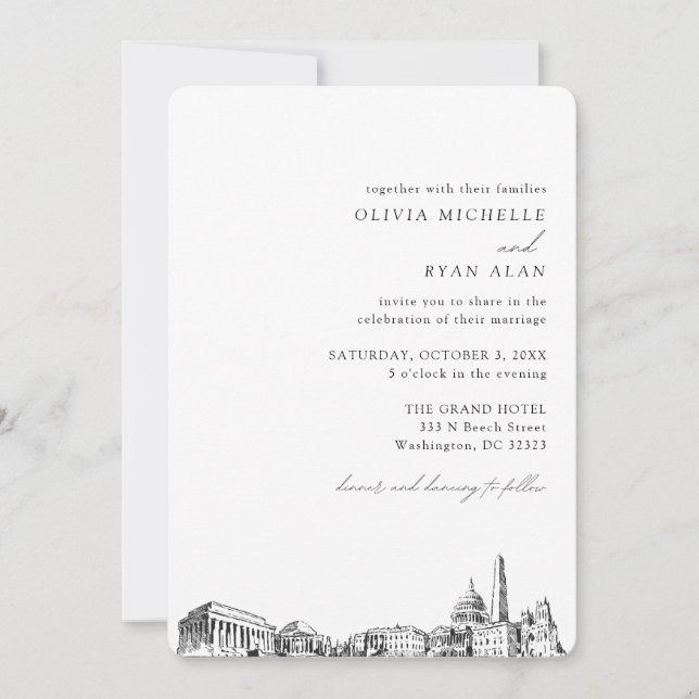 Invitación a la línea de Skyline elegante del Boda (Anverso)