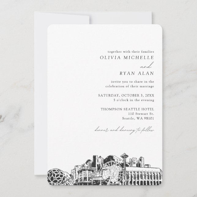 Invitación a la línea de Skyline elegante del Boda (Anverso)