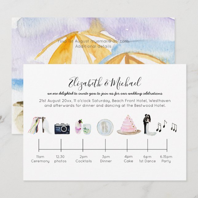 Invitación a la línea de tiempo de la boda de la p (Anverso / Reverso)